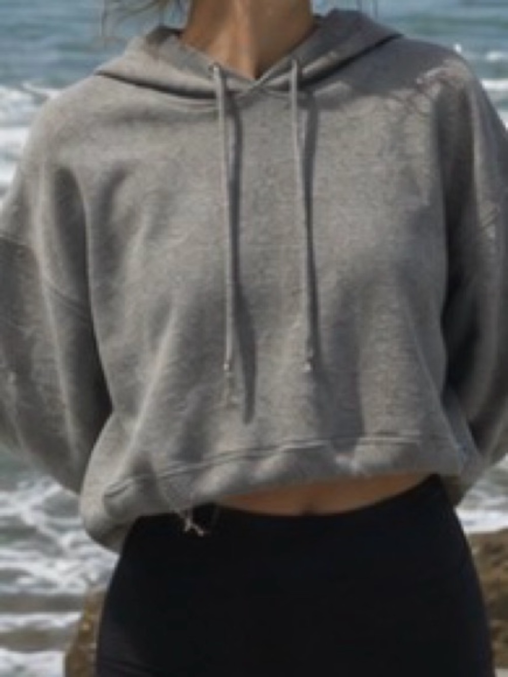 Streetwear Society Light Gray Cropped Hoodie Sweater